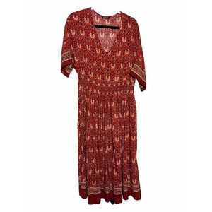 Bloomchic Red Floral Print Short‎ Sleeve Dress Size 14/16 EUC G4